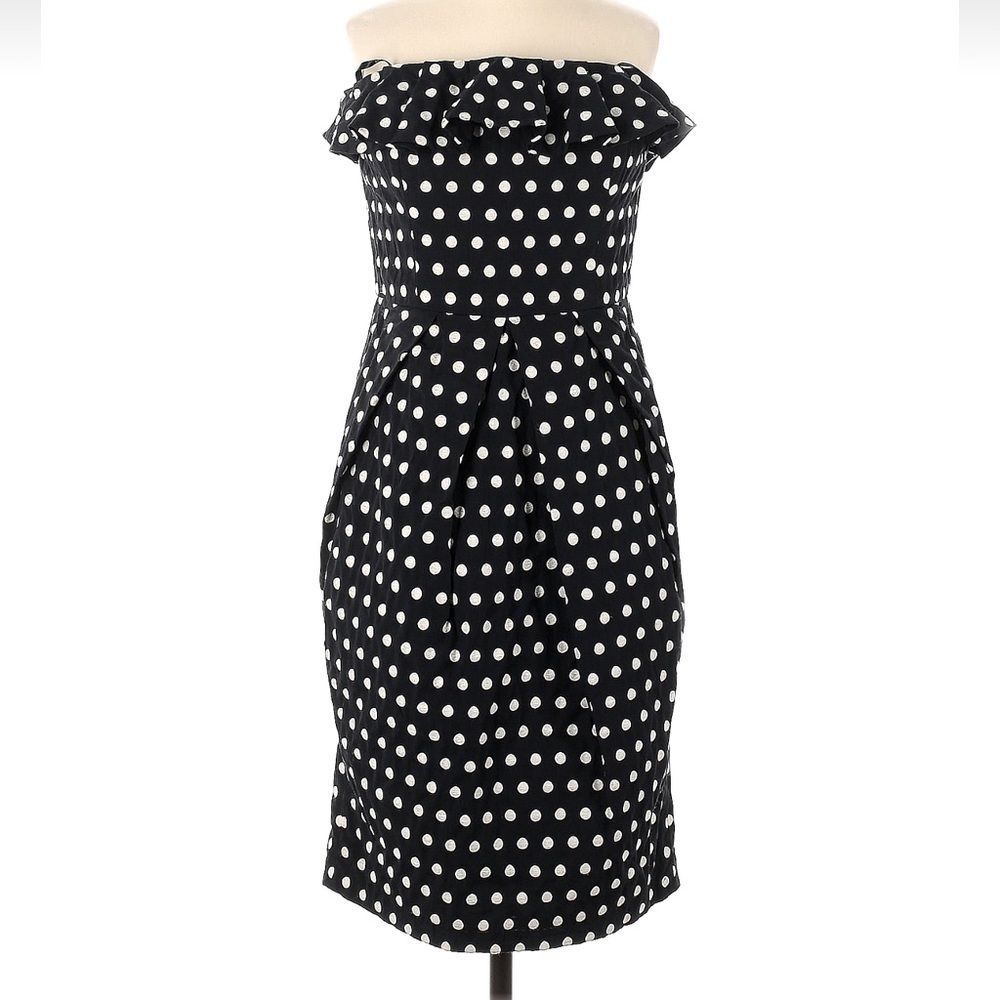 Vintage Maggy London Black & White Polka Dot Strapless Dress Retro Pinup Size 4 - Picture 4 of 4